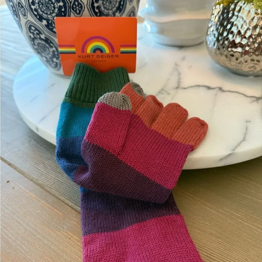 NWT Kurt Geiger London Womens Rainbow Cotton Tech Gloves